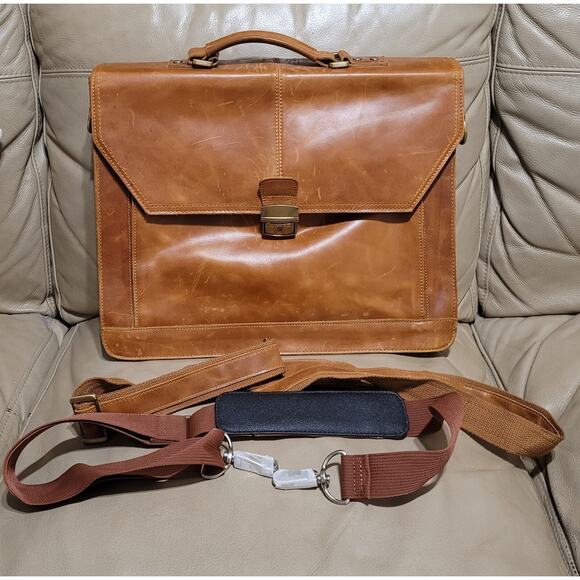 Vicenzo Leather Distressed Leather Crossbody/Messenger Bag Attache Vintage - Picture 1 of 16